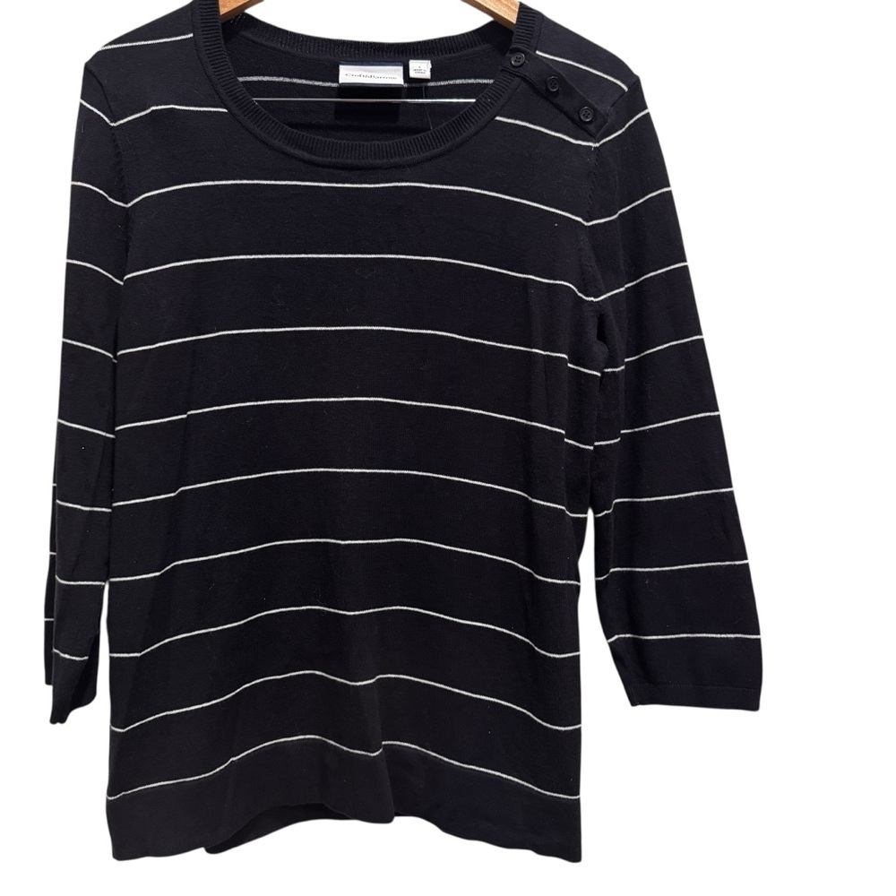 NWT Croft & Barrow Women’s Striped Long Sleeve Crew Neck TShirt Black White Sz L